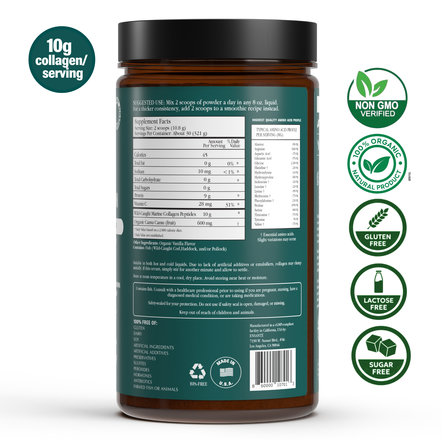 Premium Marine Collagen Peptides Powder, Organic Vanilla Bean 11.33 oz