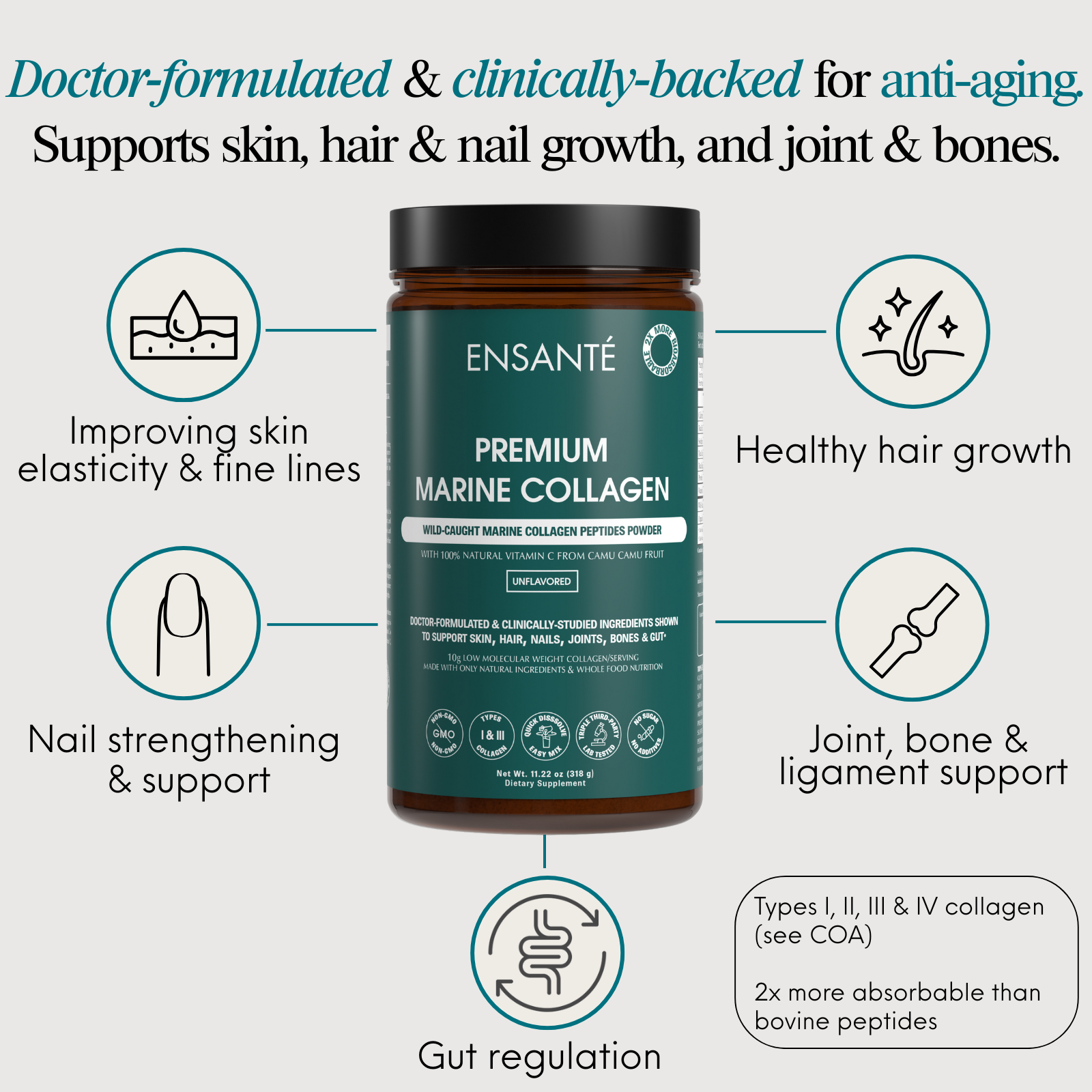 Premium Marine Collagen Peptides Powder, Organic Vanilla Bean