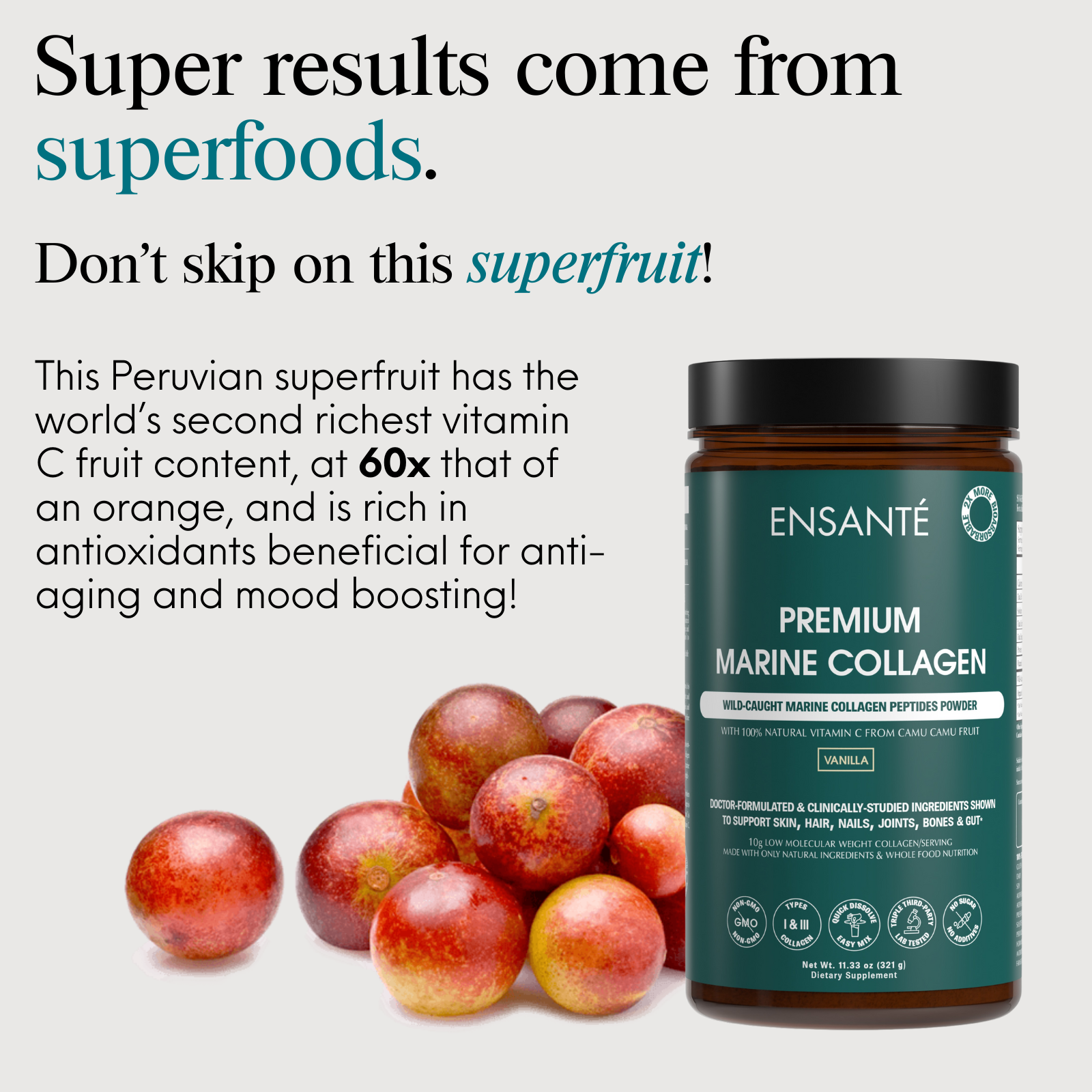 Premium Marine Collagen Peptides Powder, Organic Vanilla Bean